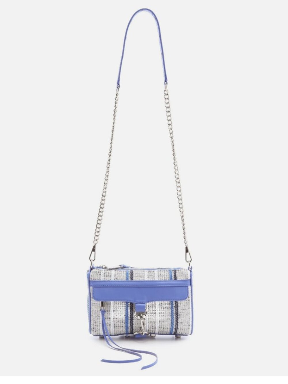 NWT Rebecca Minkoff Mini Mac Leather Tweed Crossbody Shoulder Bag Woven plaid